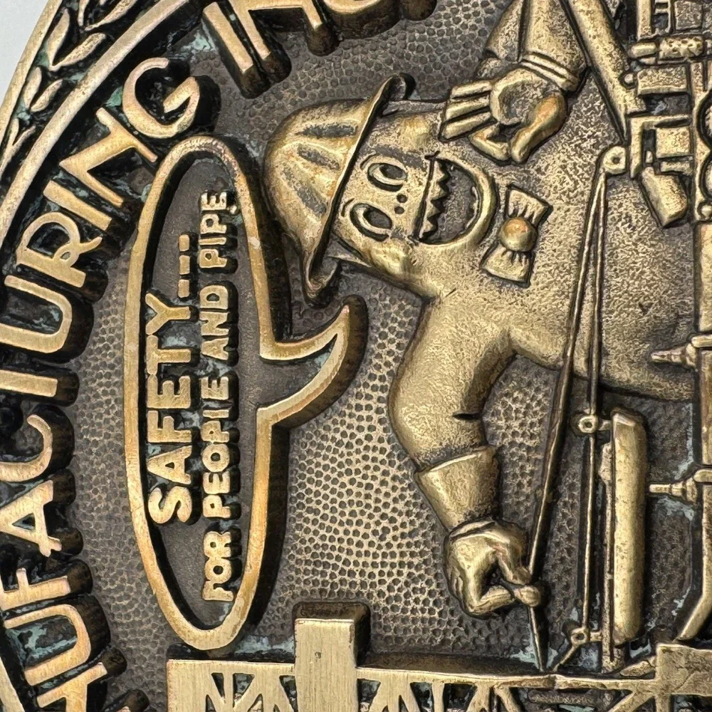 Vintage BC Manufacturing Inc Solid Brass Belt Buckle Award Design Medals Oil Gas